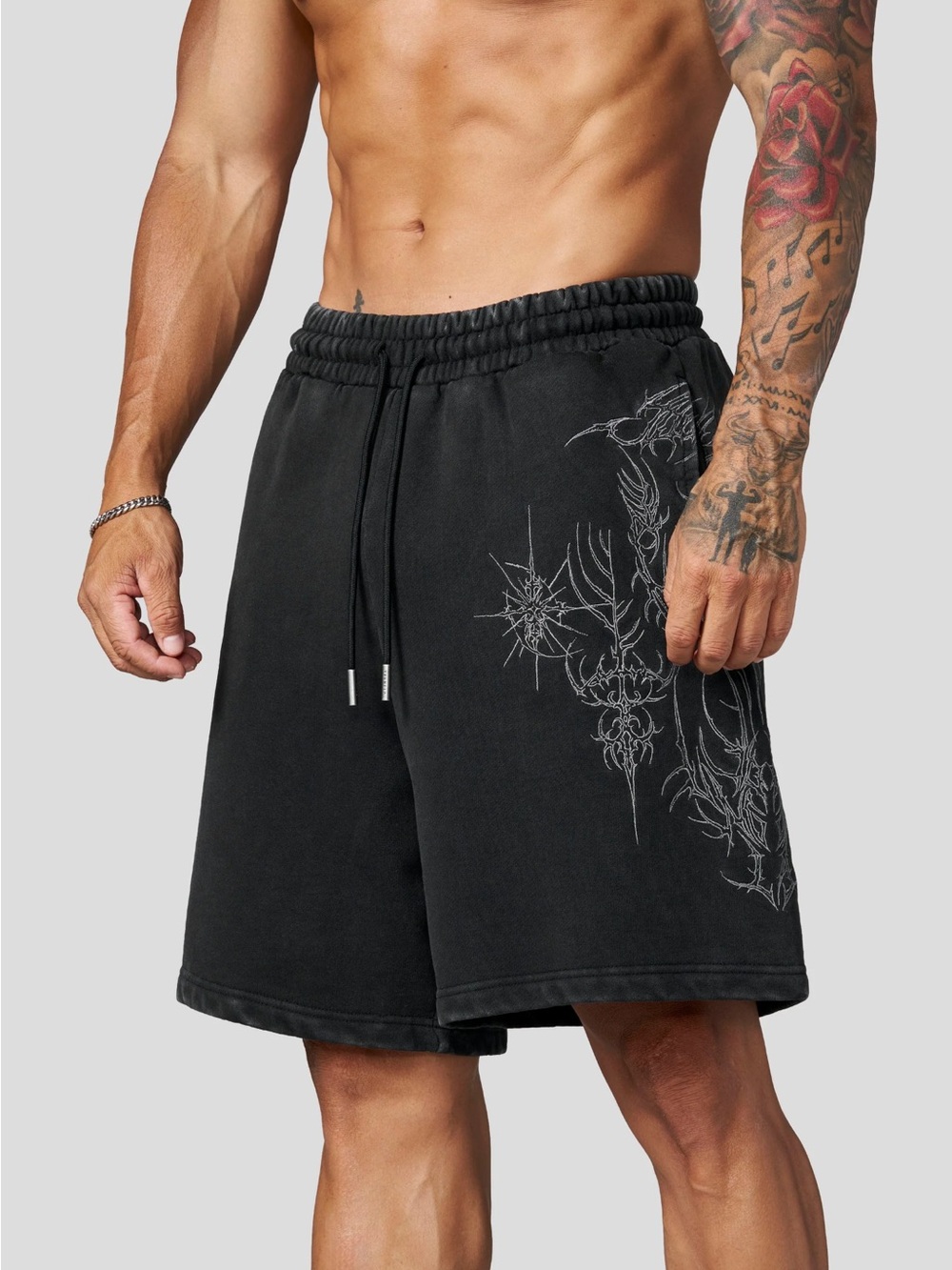 YoungLA Black Athletic Graphic Drawstring Shorts